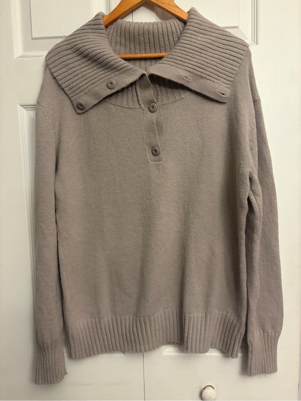 Daisy Fuentes Neutral Taupe Button Collar Pullover Sweater